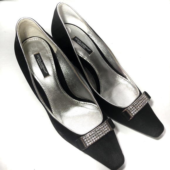 Dolce & Gabbana Shoes - Dolce Gabbana Black Velvet Crystal Kitten Heels 37